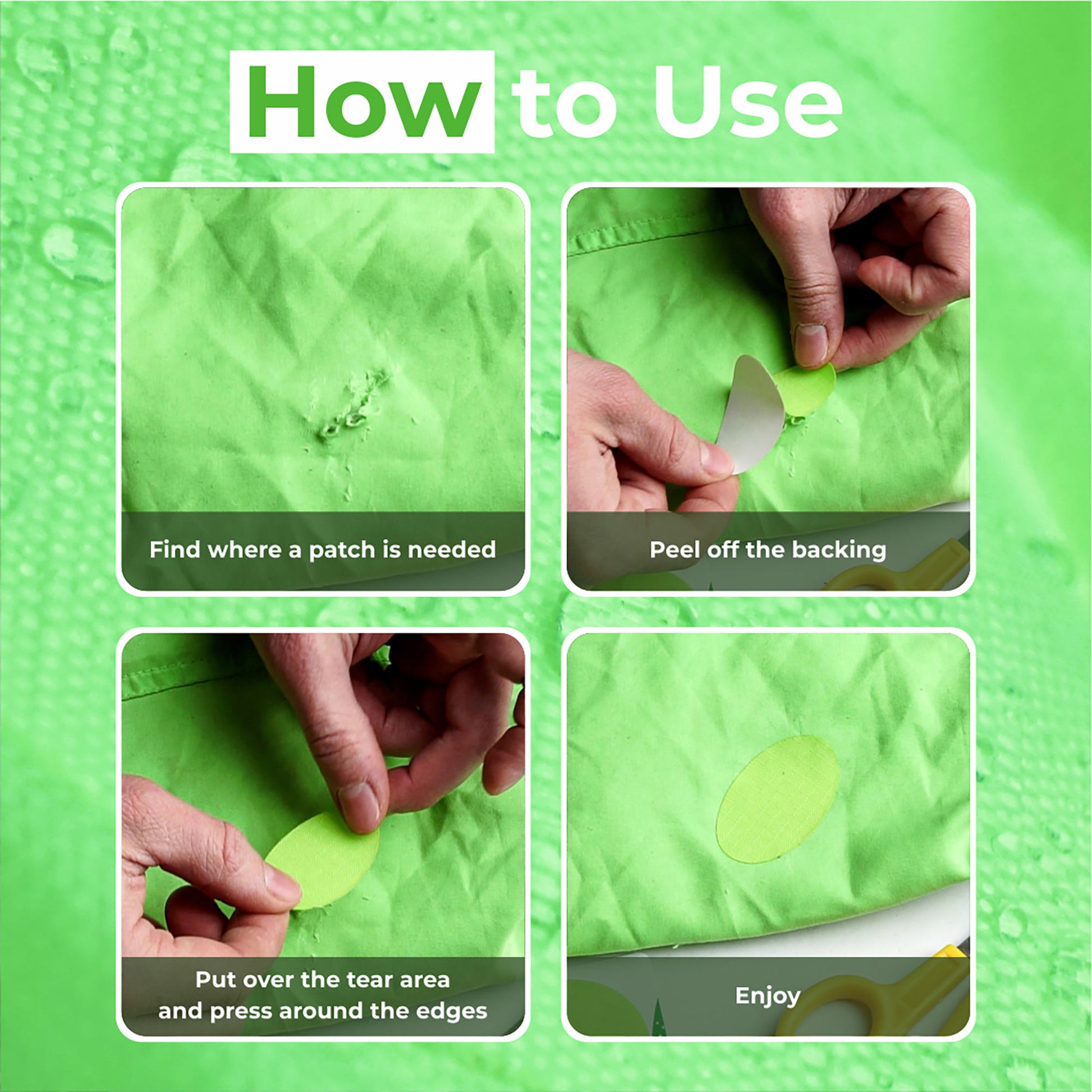 Green Down Jacket Repair Patches - Self Adhesive Clothing Nylon Patch Waterproof (Neon Green)