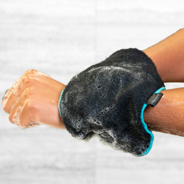 aZengear Exfoliating Glove (Pair), Deep Pore Cleansing Korean Bath Shower Scrub Mitt - Dead Skin, Spray Tan Removal, Keratosis Pilaris for Men, Women, Viscose Natural Fibre, Black