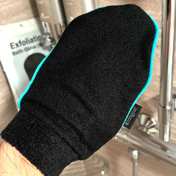 aZengear Exfoliating Glove (Pair), Deep Pore Cleansing Korean Bath Shower Scrub Mitt - Dead Skin, Spray Tan Removal, Keratosis Pilaris for Men, Women, Viscose Natural Fibre, Black