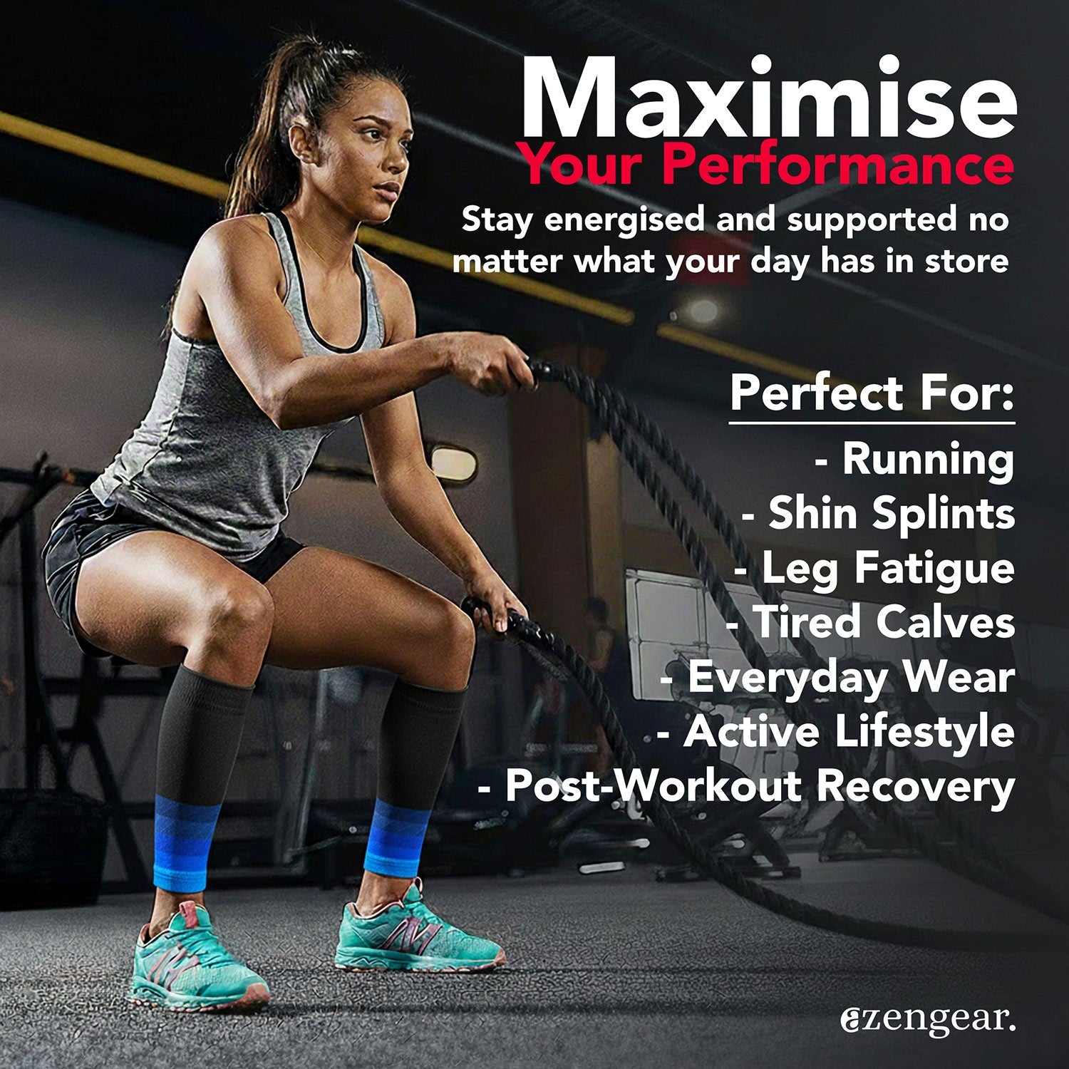 Calf Support Compression Sleeves for Shin Splints (20 - 30 mmHg / Class 2) (Pair) - aZengear (Artdriver Ltd)