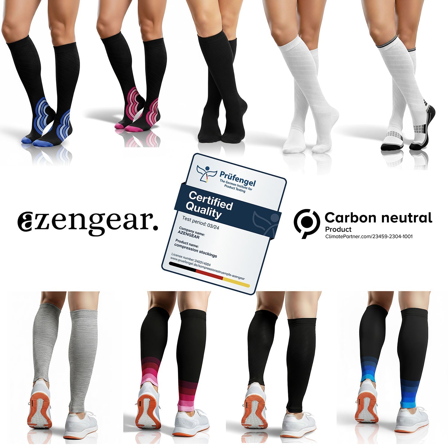 Calf Support Compression Sleeves for Shin Splints (20 - 30 mmHg / Class 2) (Pair) - aZengear (Artdriver Ltd)
