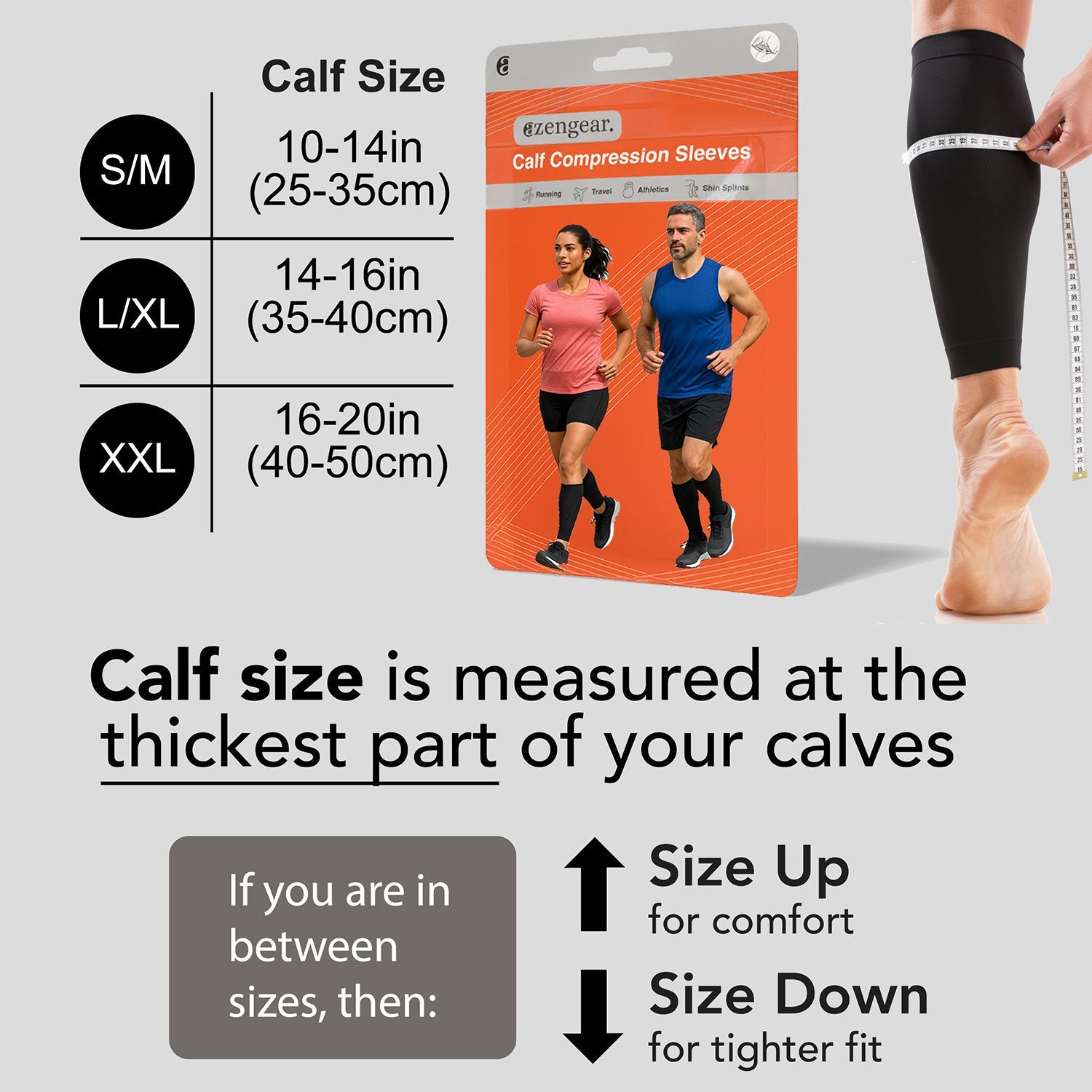 Calf Support Compression Sleeves for Shin Splints (20 - 30 mmHg / Class 2) (Pair) - aZengear (Artdriver Ltd)
