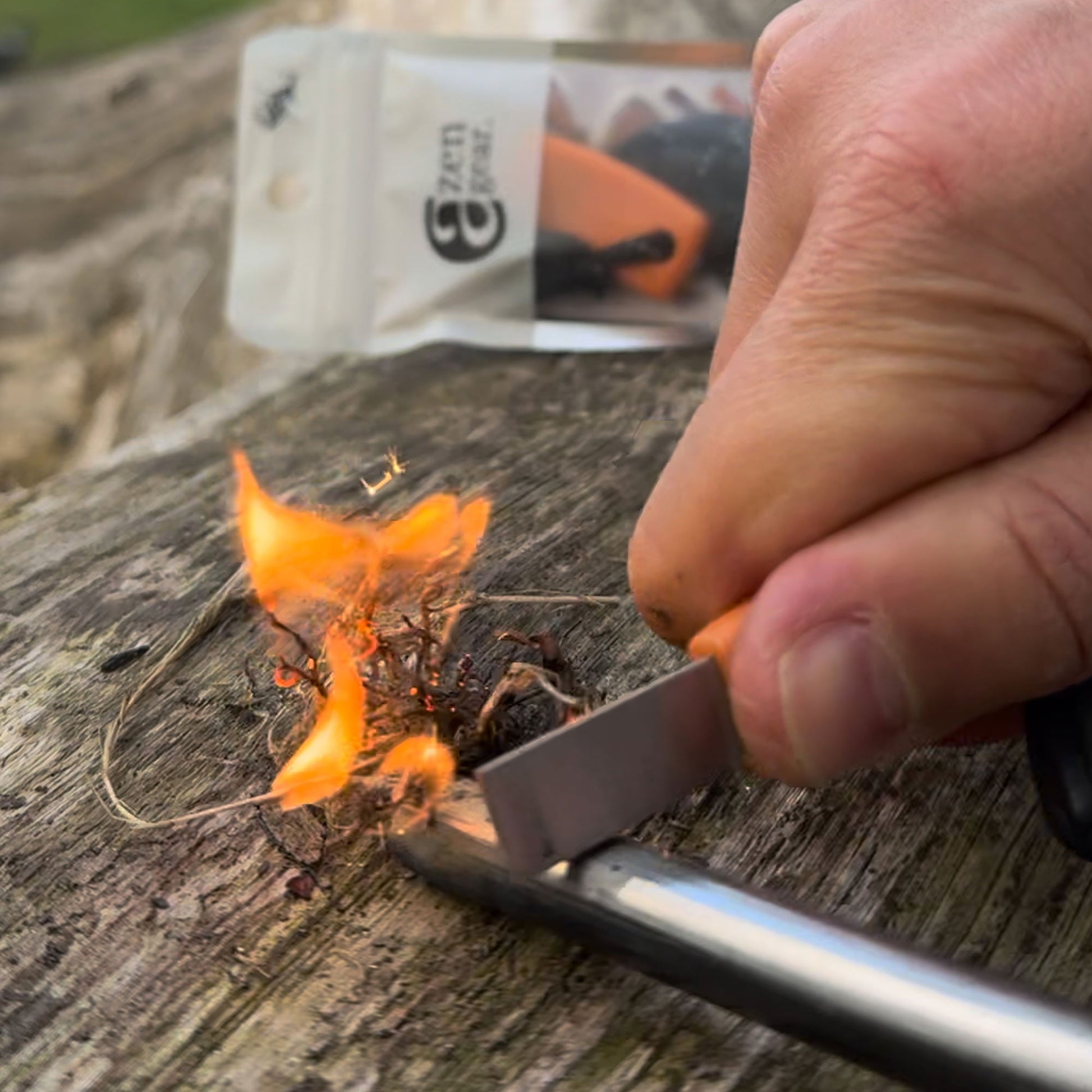 Camping Flint and Steel Fire Starter, Ferro Rod, HSS Striker - aZengear