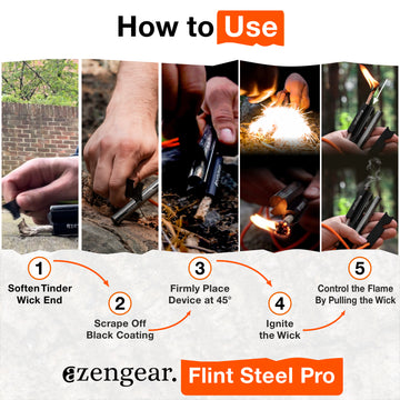 aZengear Flint Steel Pro Fire Starter - How to Use Instructions