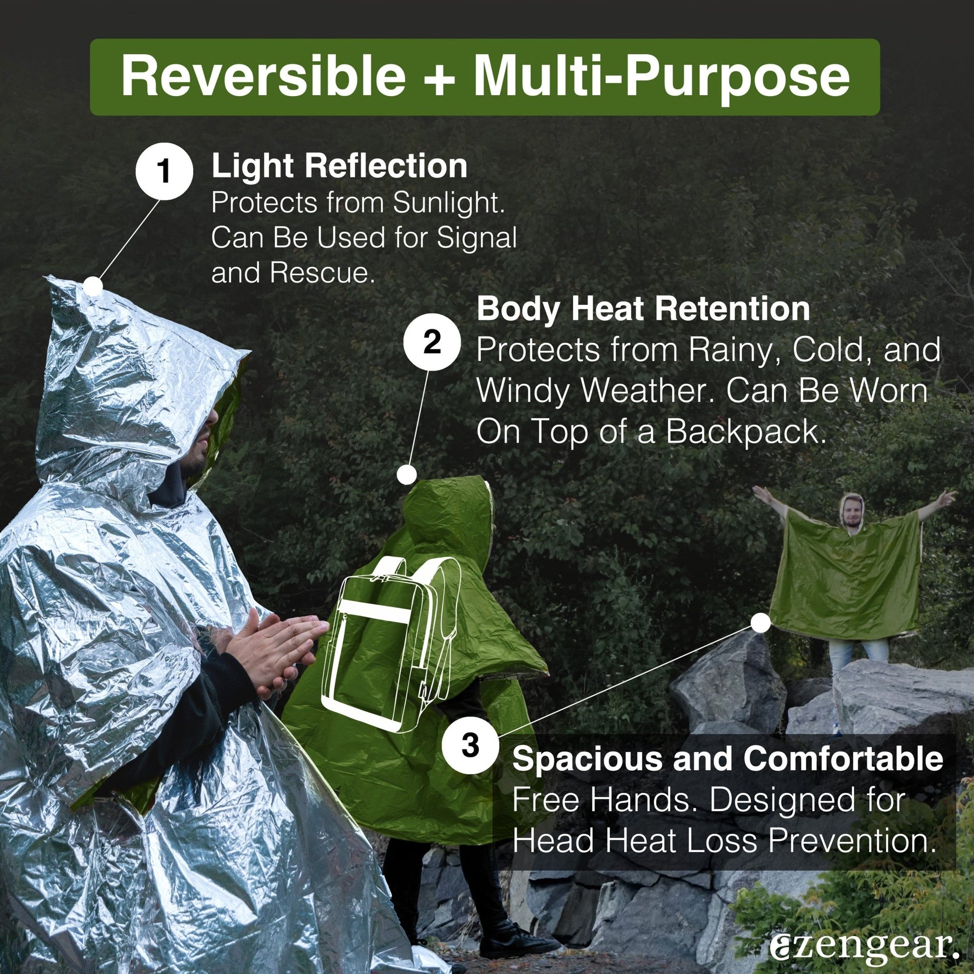 Reversible Emergency Survival Foil Poncho (4pc) - aZengear (Artdriver Ltd)