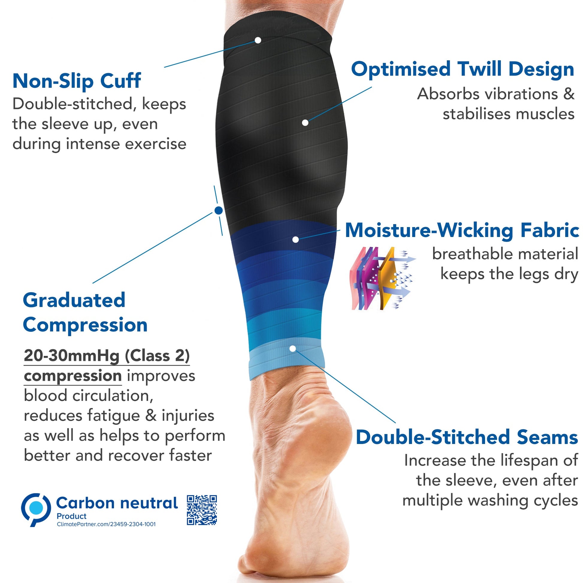 Calf Support Compression Sleeves for Shin Splints (20-30 mmHg / Class 2) (Pair) - aZengear