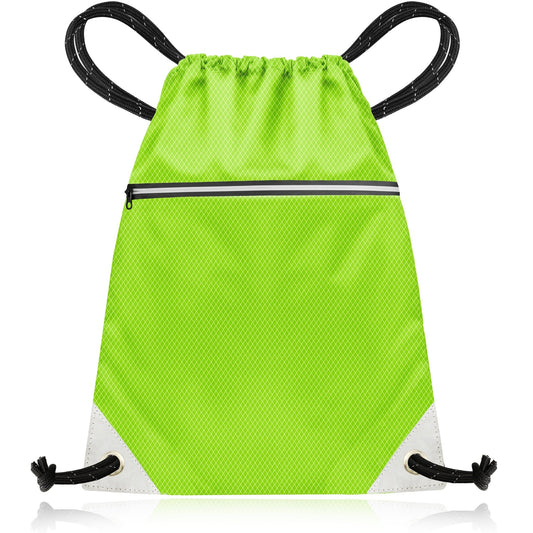 Drawstring Gym Bag from Waterproof Recycled Polyester - Rucksack for Sport, PE, Swim, Beach, Yoga, Travel (Neon Green)