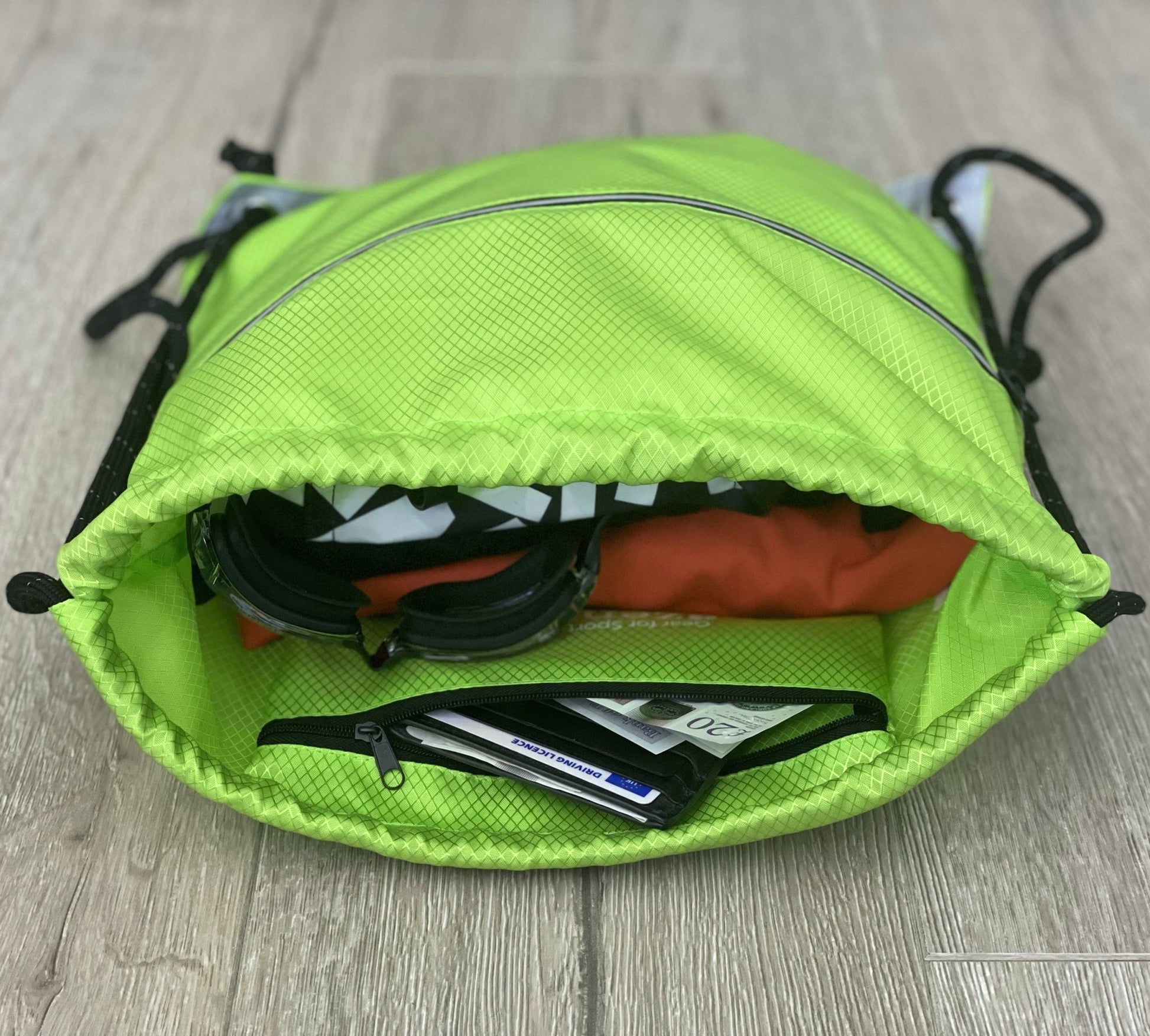 Drawstring Gym Bag from Waterproof Recycled Polyester - Rucksack for Sport, PE, Swim, Beach, Yoga, Travel (Neon Green) - aZengear