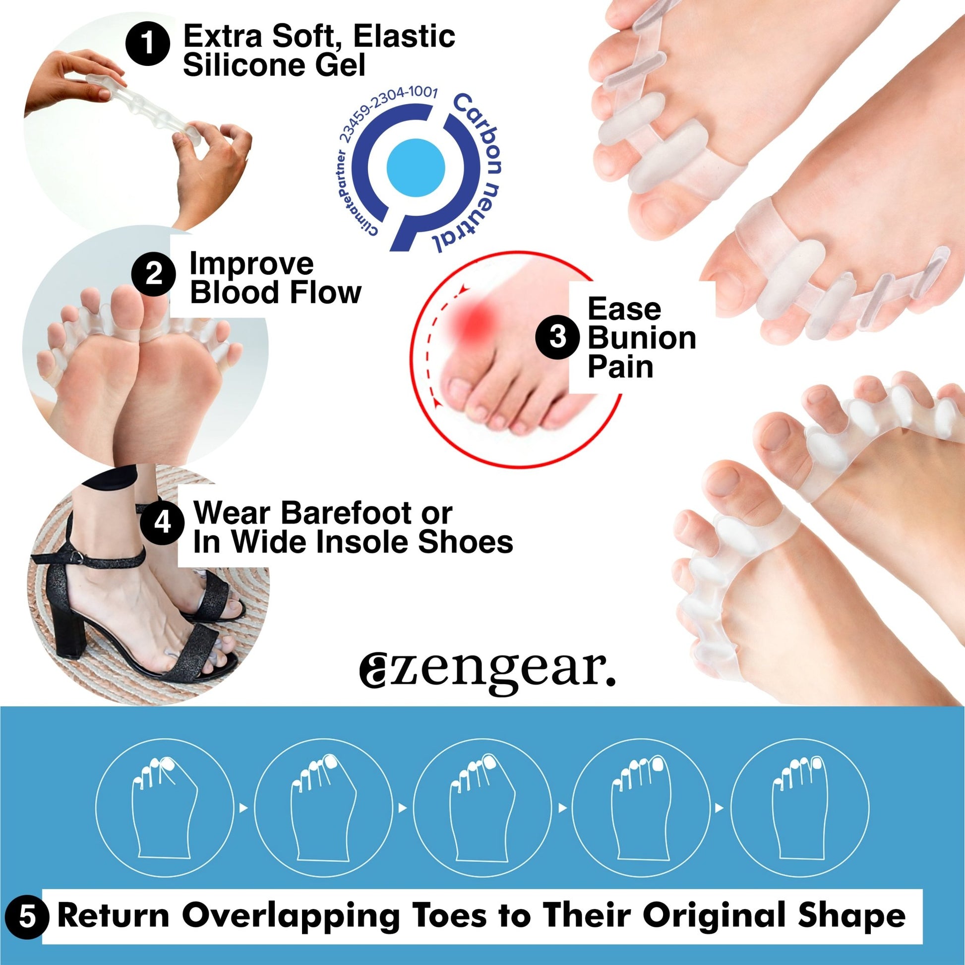 Silicone Toe Separators, Gel Toe Spacers (4 Pairs) - aZengear