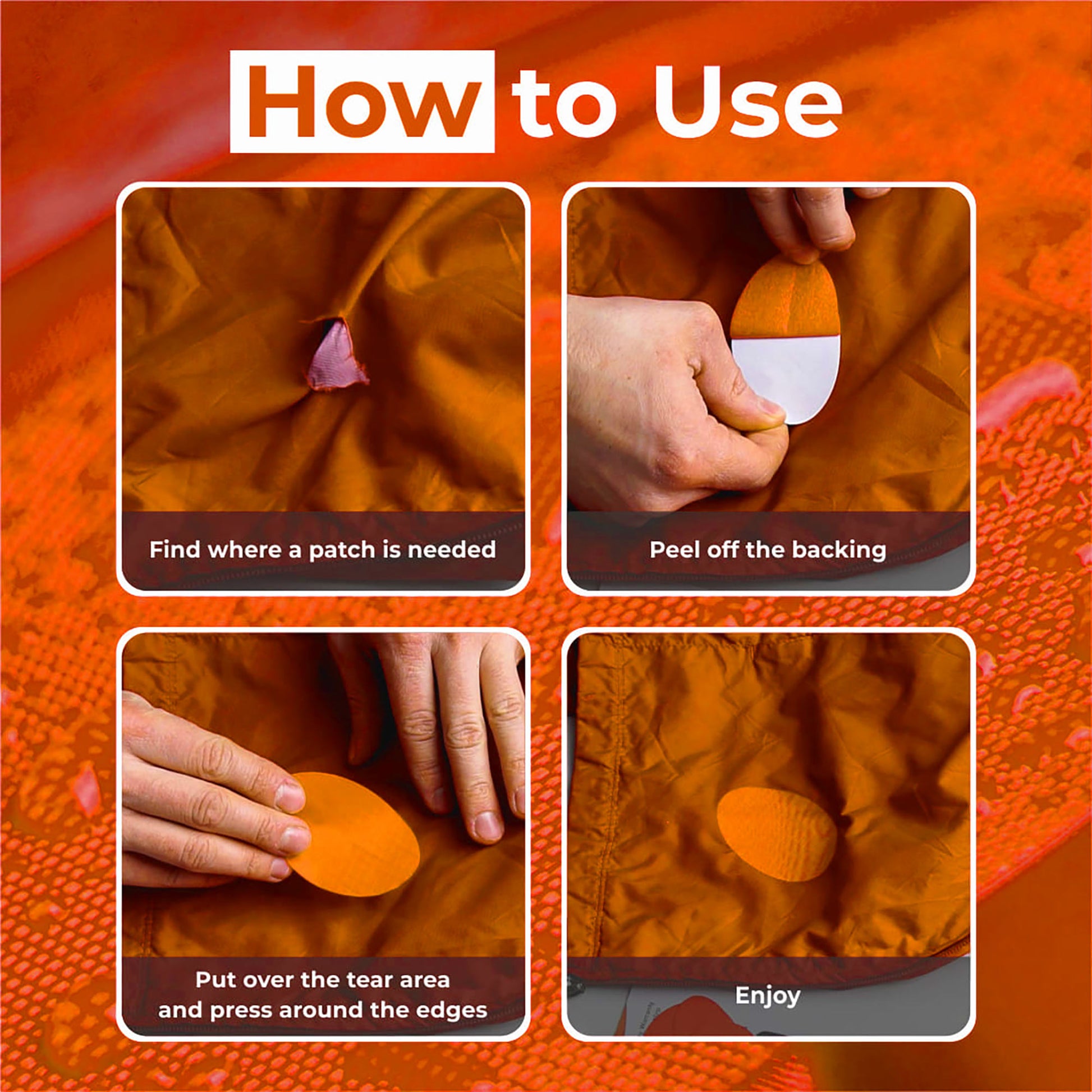 aZengear Orange Down Jacket Repair Patches | Pre-Cut, Self-Adhesive, Soft, Waterproof