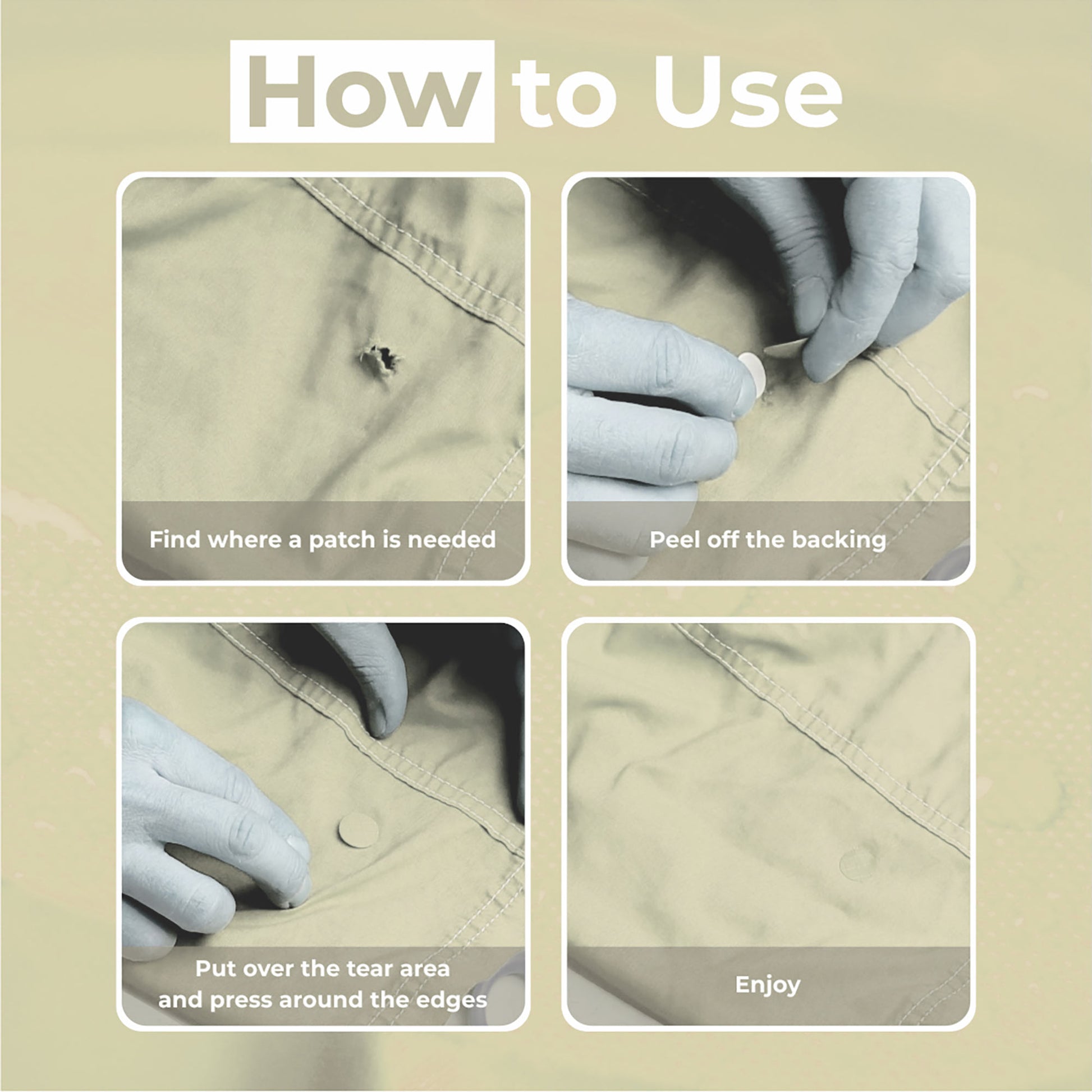 aZengear Light Beige Down Jacket Repair Patches | Pre-Cut, Self-Adhesive, Soft, Waterproof