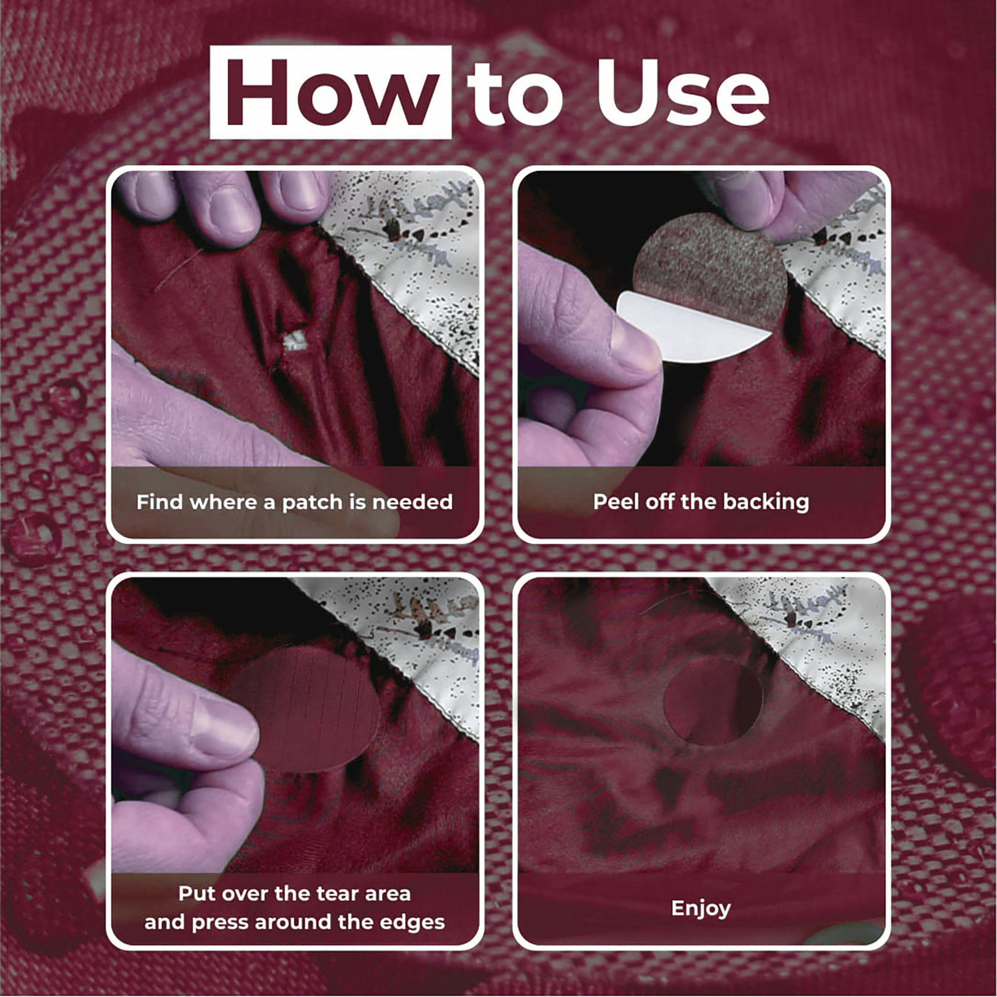 aZengear Burgundy Down Jacket Repair Patches | Pre-Cut, Self-Adhesive, Soft, Waterproof