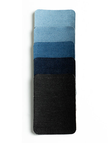 iron-on denim repair patches in blue and black shades