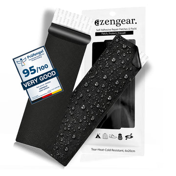 aZengear Self-Adhesive Repair Patches - Waterproof, Tear-Cold-Heat-Resistant Polyester Fabric to Fix Down Jackets, Puffer, Snowsuit, Shoe, Tent, PVC, Clothing, Upholstery (Black, 2 Pack)