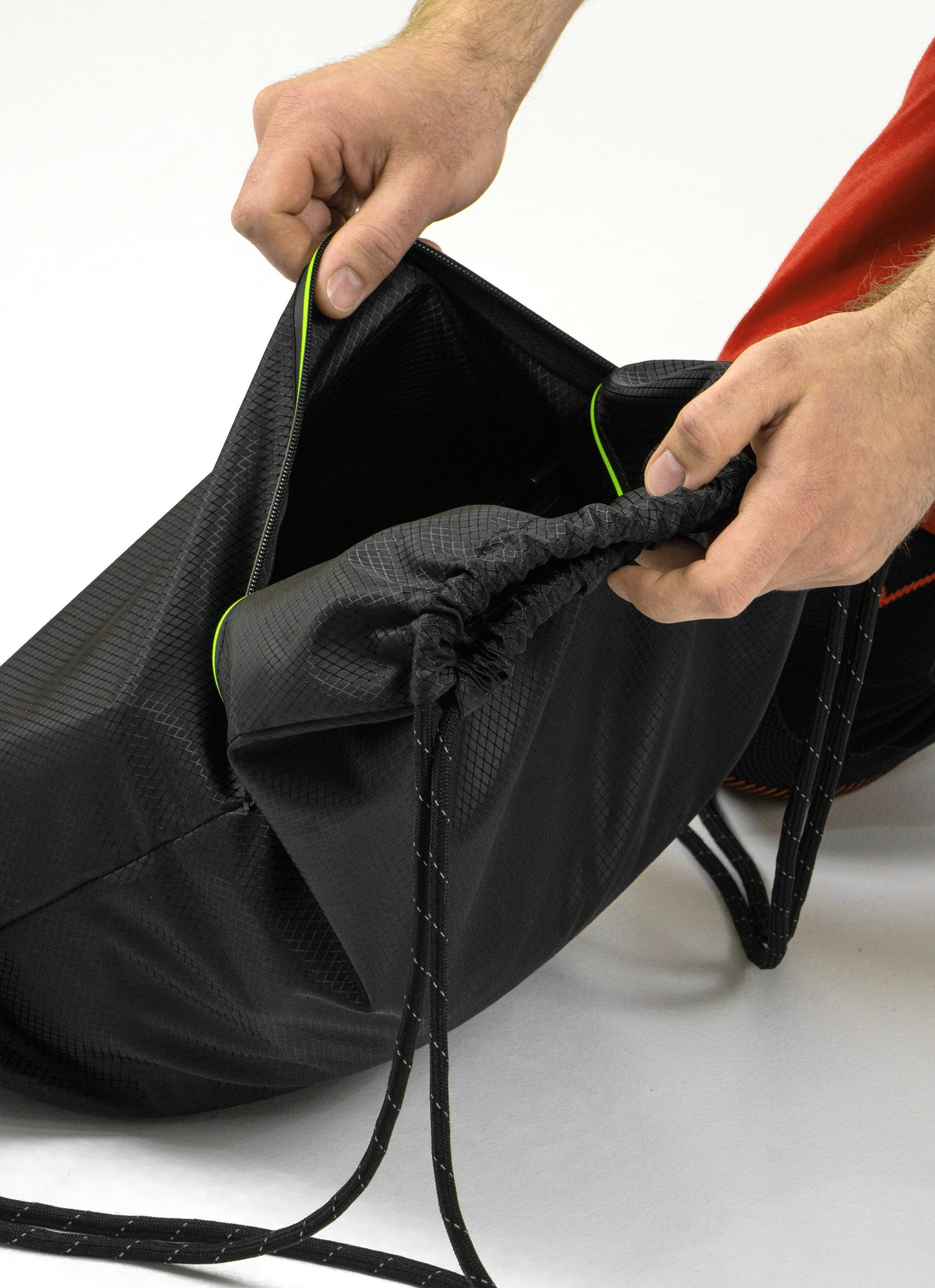 Draw string gym bag with outside and inside pockets