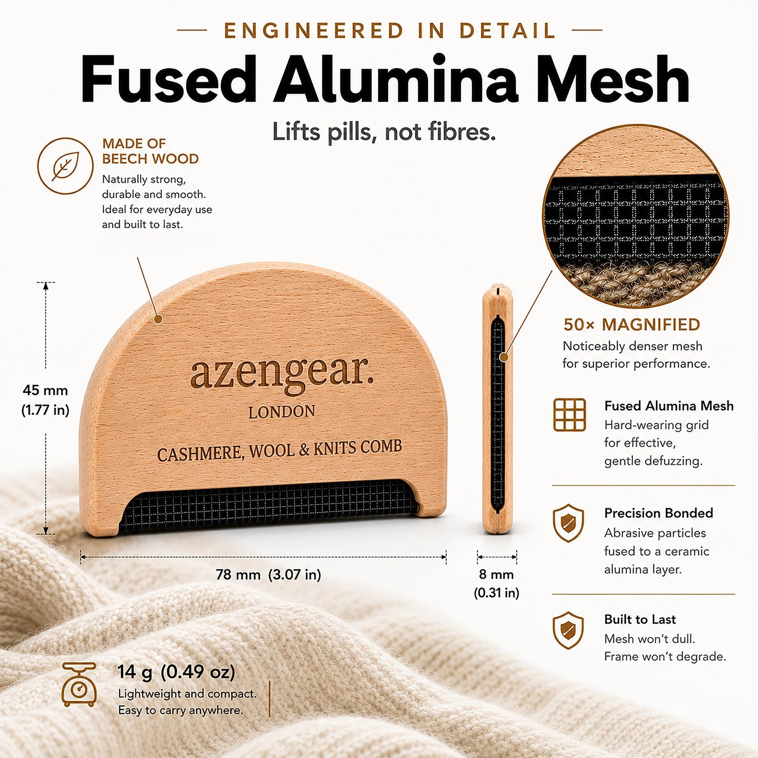 Cashmere Comb, Sweater Comb to Remove Pills, Lint, Fuzz from Clothing - aZengear