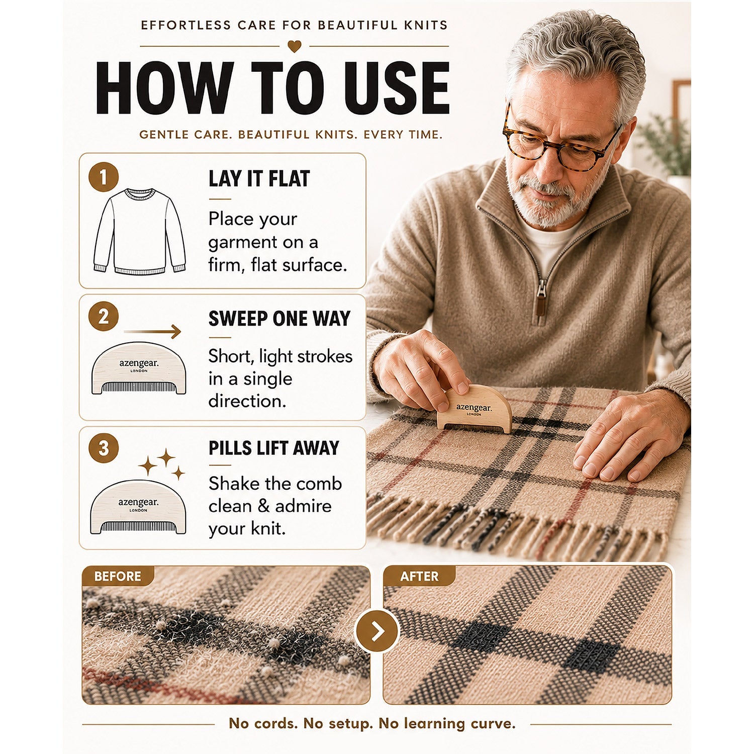 Cashmere Comb, Sweater Comb to Remove Pills, Lint, Fuzz from Clothing - aZengear