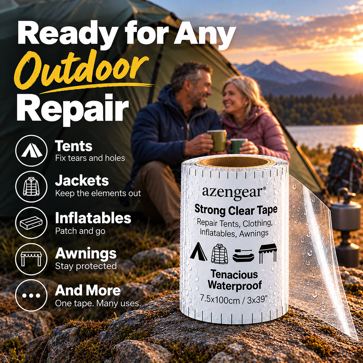 Clear Tenacious Waterproof Tape for Tents, Jackets, Inflatables, PVC - aZengear