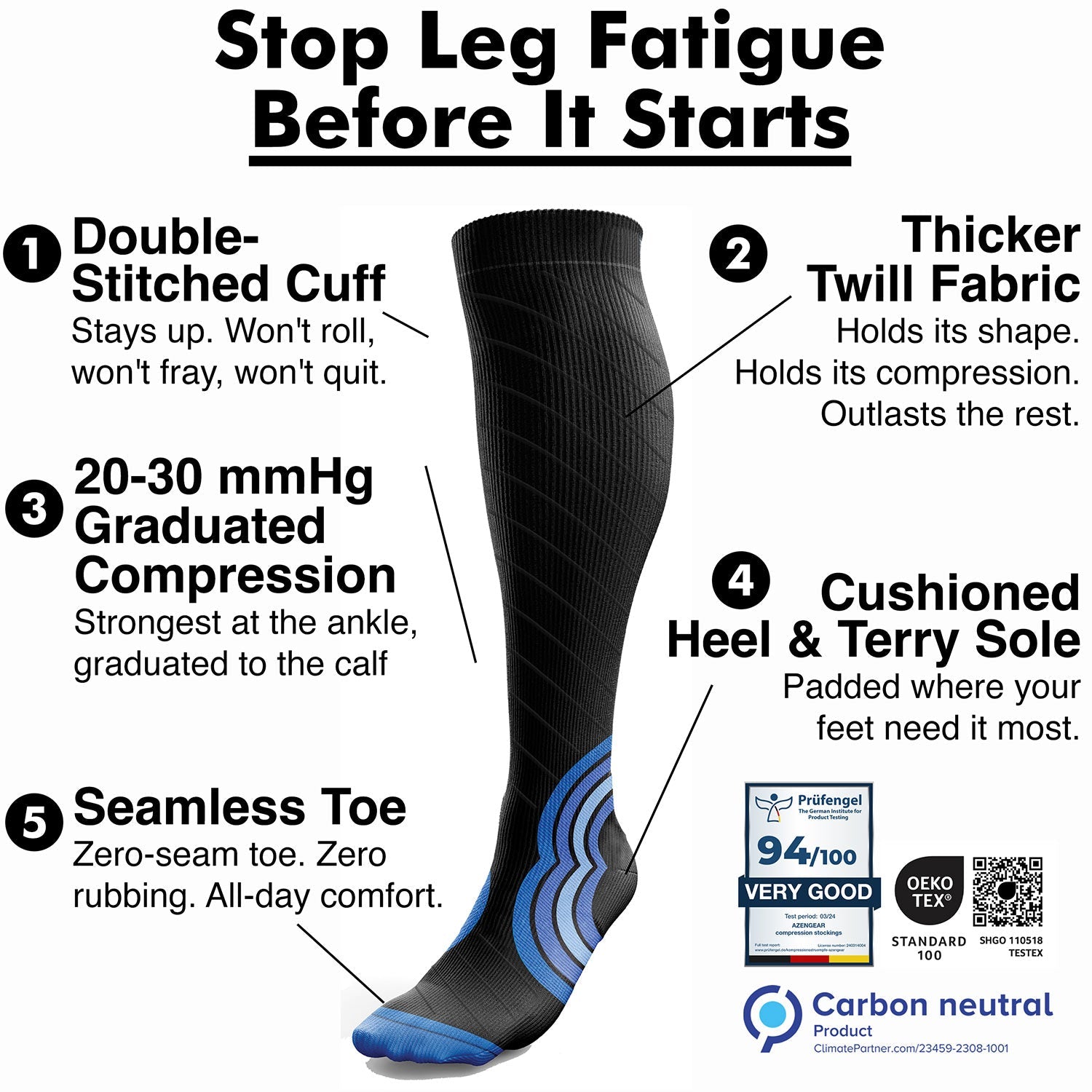 Compression Socks for Women and Men - Seamless Toe, Padded Heel and Sole - aZengear