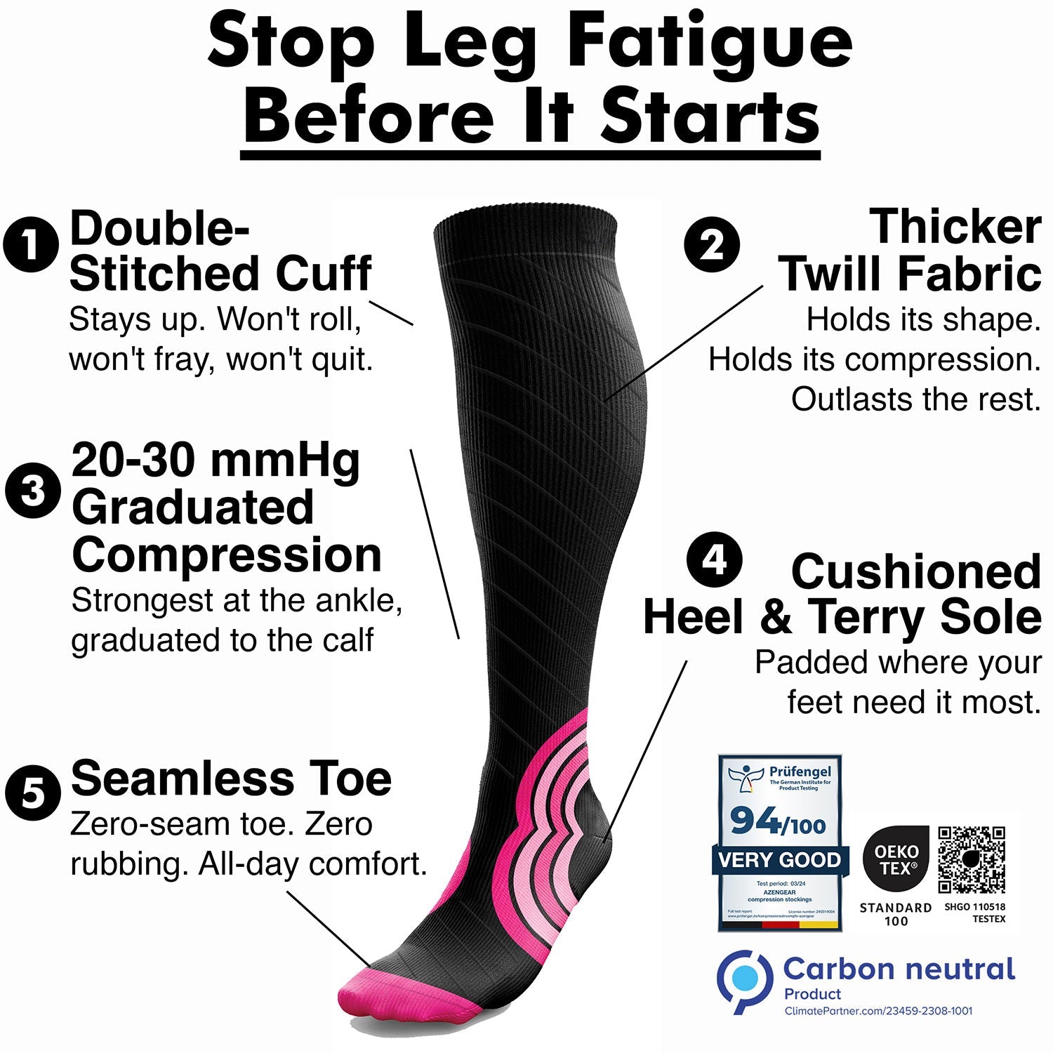 Compression Socks for Women and Men - Seamless Toe, Padded Heel and Sole - aZengear