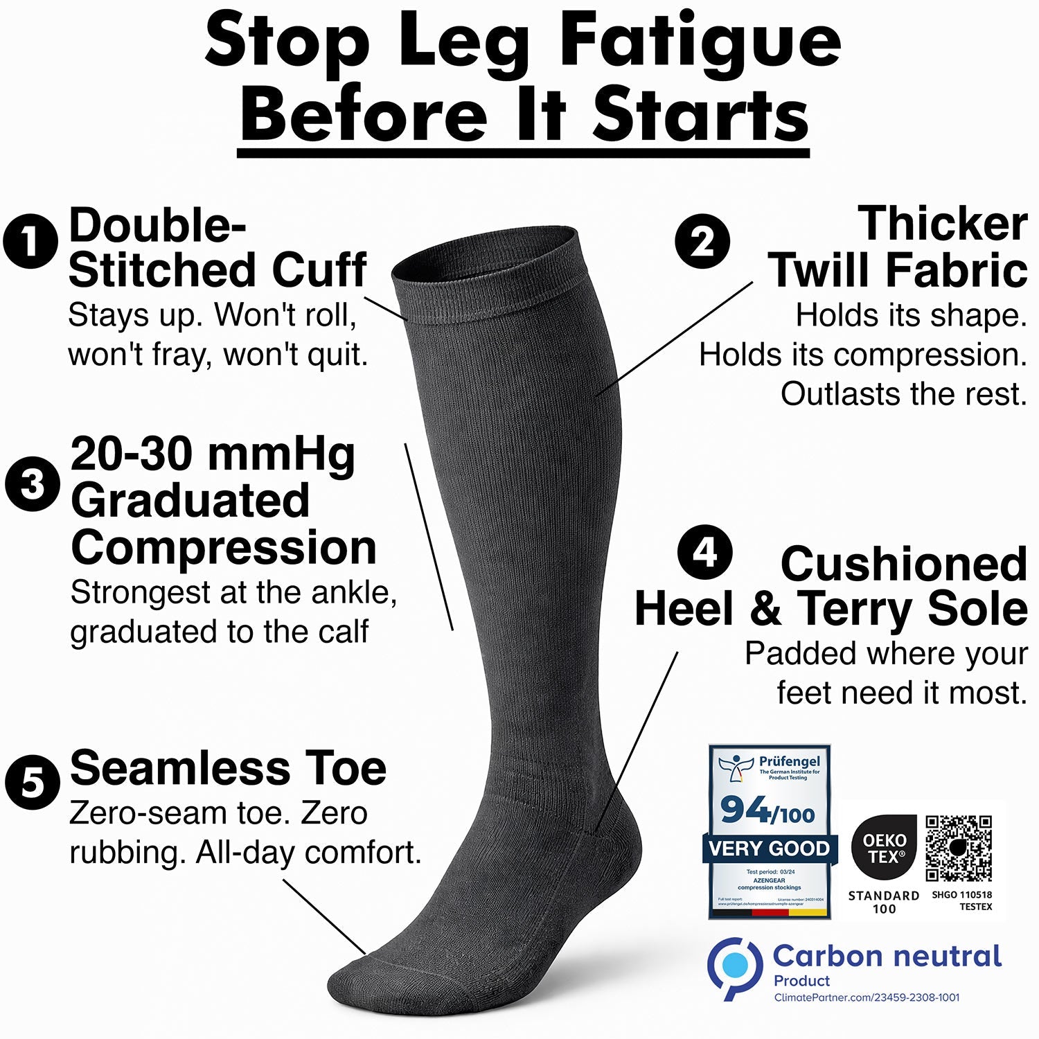 Compression Socks for Women & Men (20 - 30 mmHg) - Black or White - aZengear