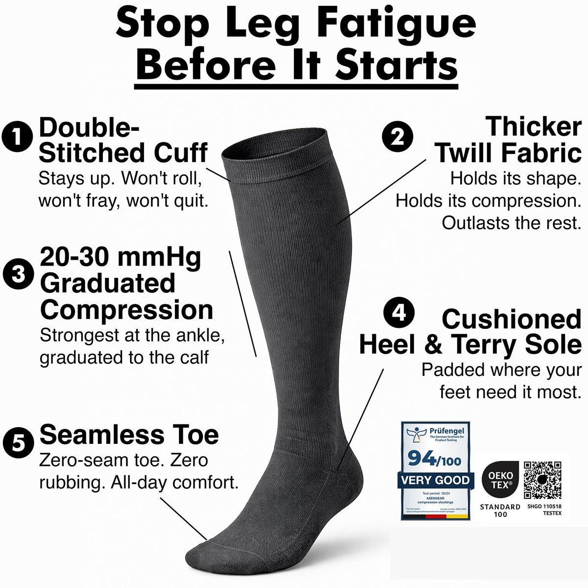 Compression Socks for Women & Men, Knee-High Flight Socks - aZengear