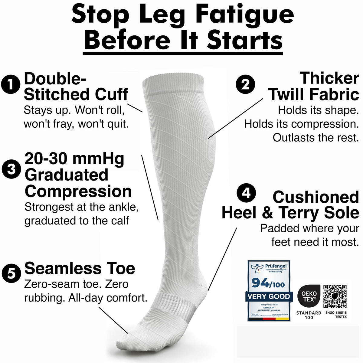 Compression Socks for Women & Men, Knee-High Flight Socks - aZengear