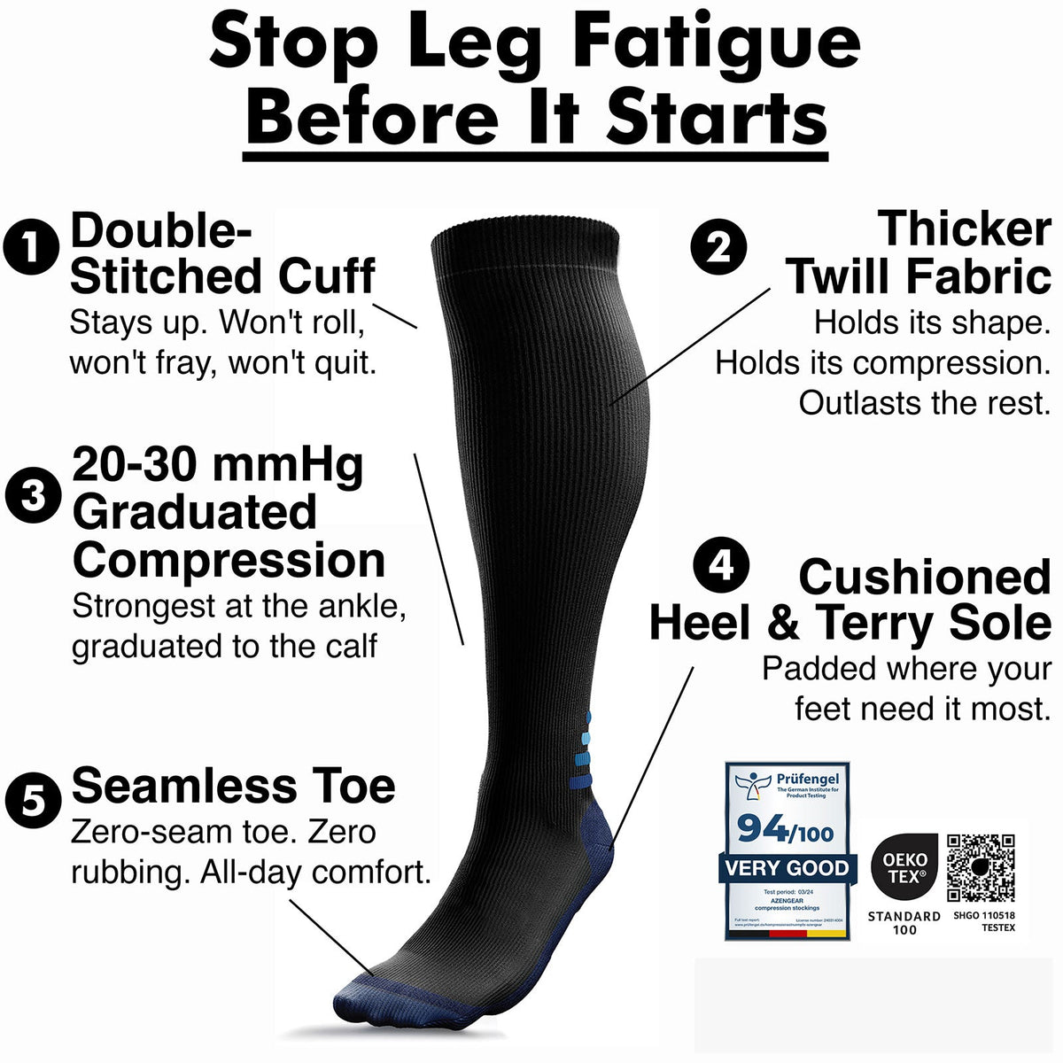 Compression Socks for Women & Men, Knee-High Flight Socks - aZengear