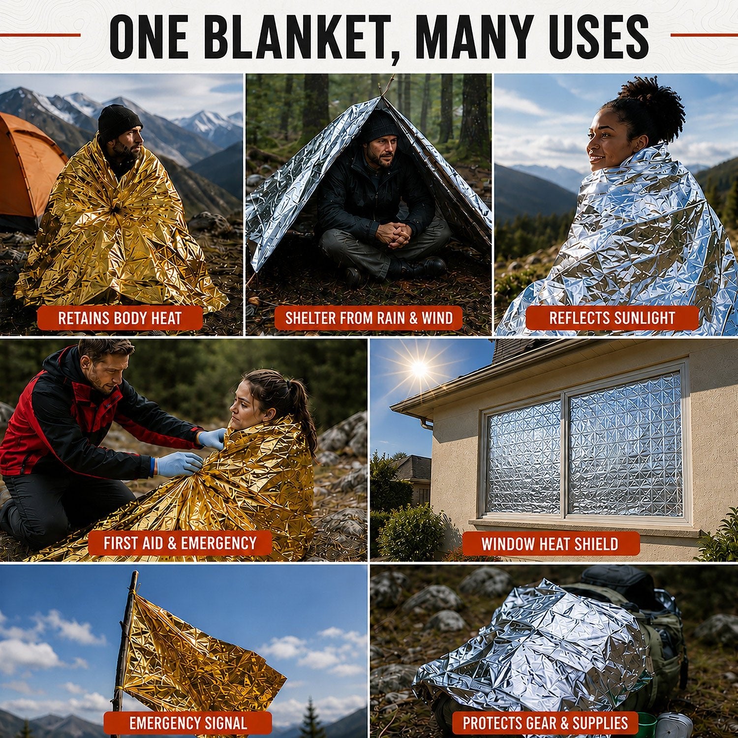 Emergency Rescue Foil Blankets (10 Pack), Thermal Mylar, Waterproof - aZengear