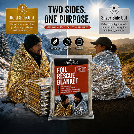 Emergency Rescue Foil Blankets (10 Pack), Thermal Mylar, Waterproof - aZengear