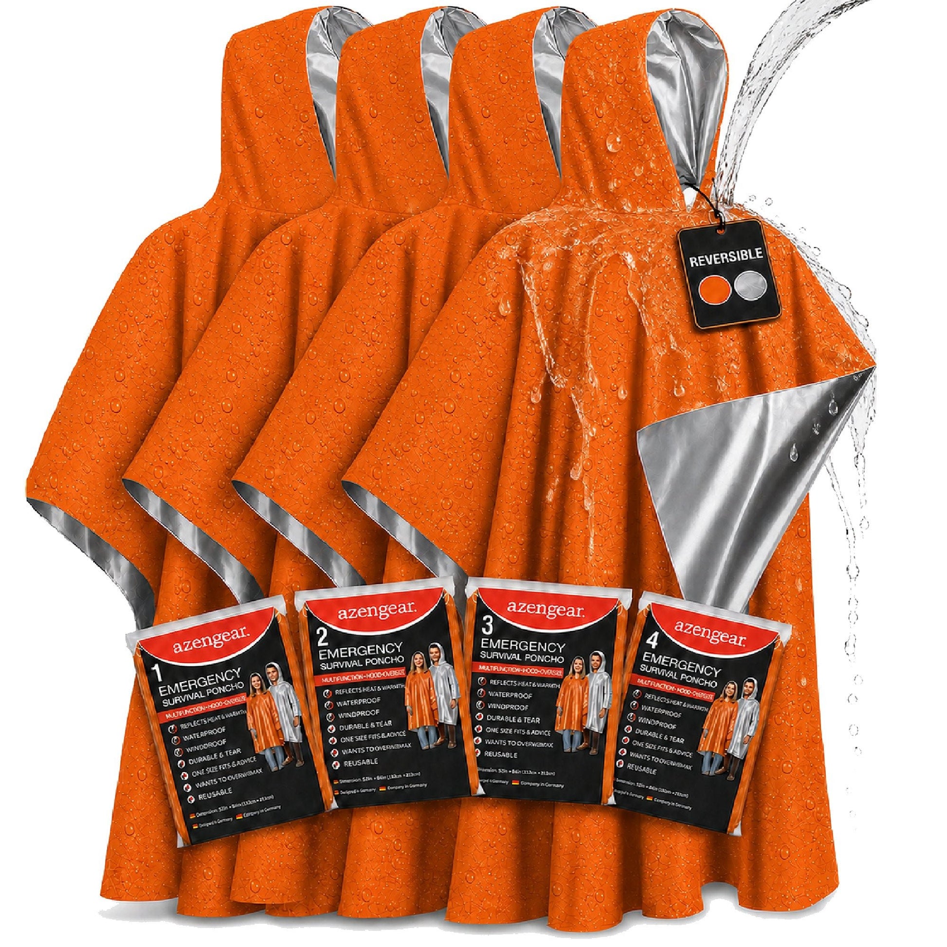 Emergency Survival Foil Poncho (4pc), Reversible - aZengear