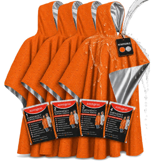 Emergency Survival Foil Poncho (4pc), Reversible - aZengear