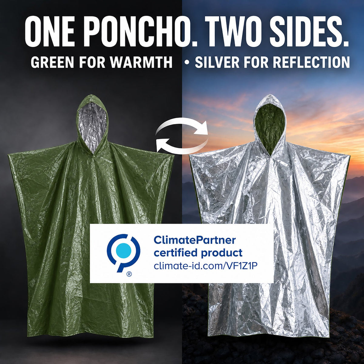 Emergency Survival Foil Poncho (4pc), Reversible - aZengear