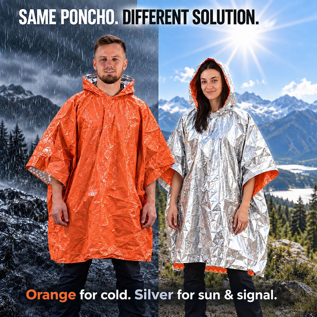 Emergency Survival Foil Poncho (4pc), Reversible - aZengear