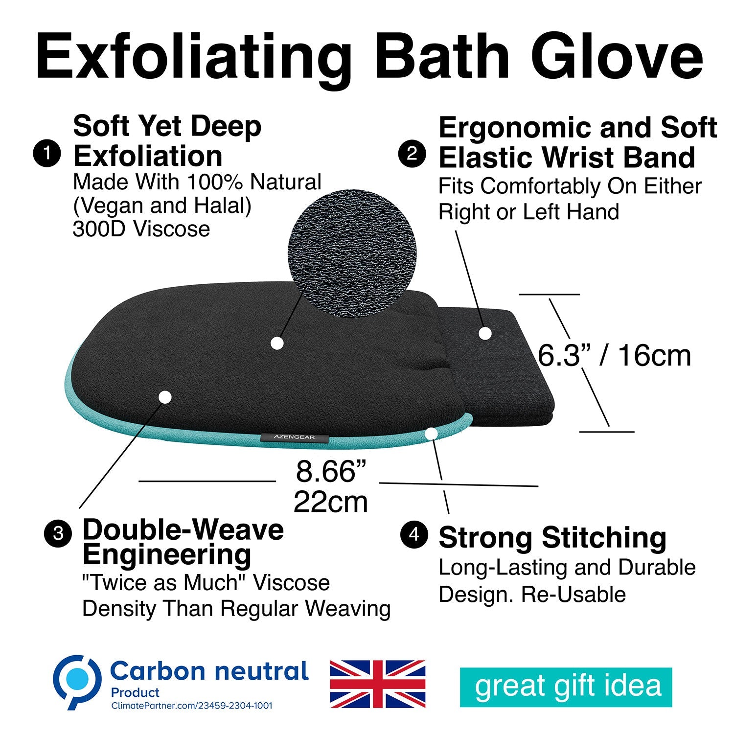 Exfoliating Bath Glove, Kessa Scrub Mitt (2 Pack) - aZengear