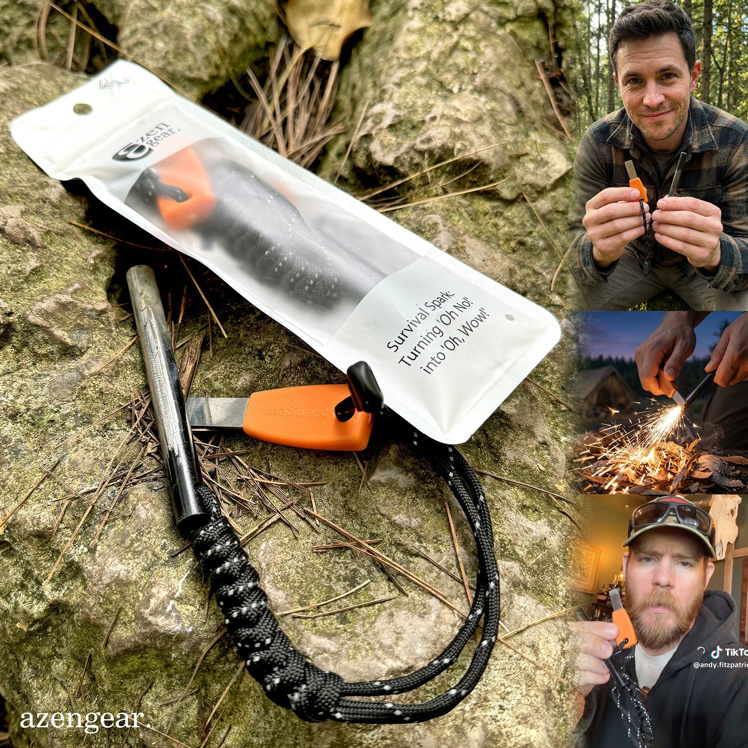 Ferro Rod Fire Starter Kit (⌀1cm), Flint & Steel Striker for Camping - aZengear