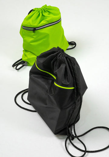 Black and Neon Green Drawstring Bag for Sports Travel