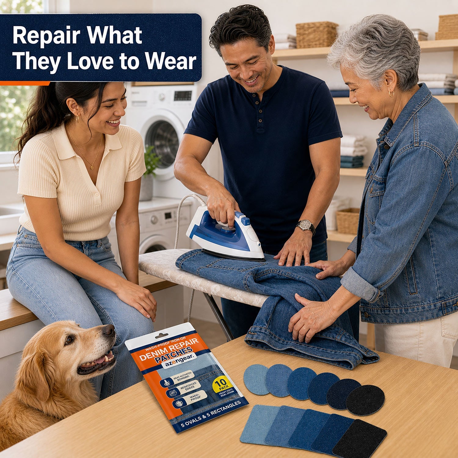 Iron - On Denim Repair Patches for Jeans (10 Pack) - 100% Cotton Heavy Duty, Wash - Proof - aZengear