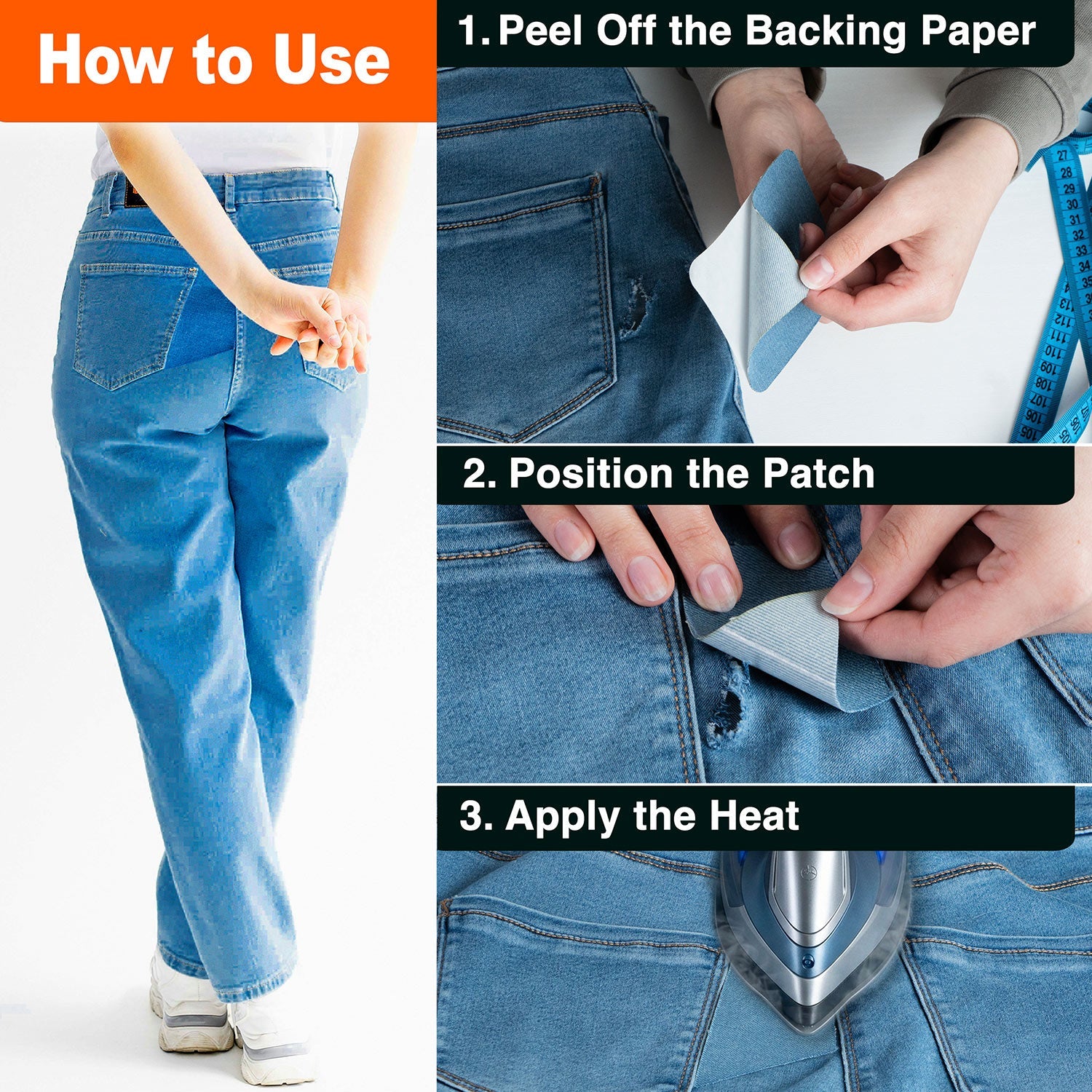 Iron - On Denim Repair Patches for Jeans (10 Pack) - 100% Cotton Heavy Duty, Wash - Proof - aZengear