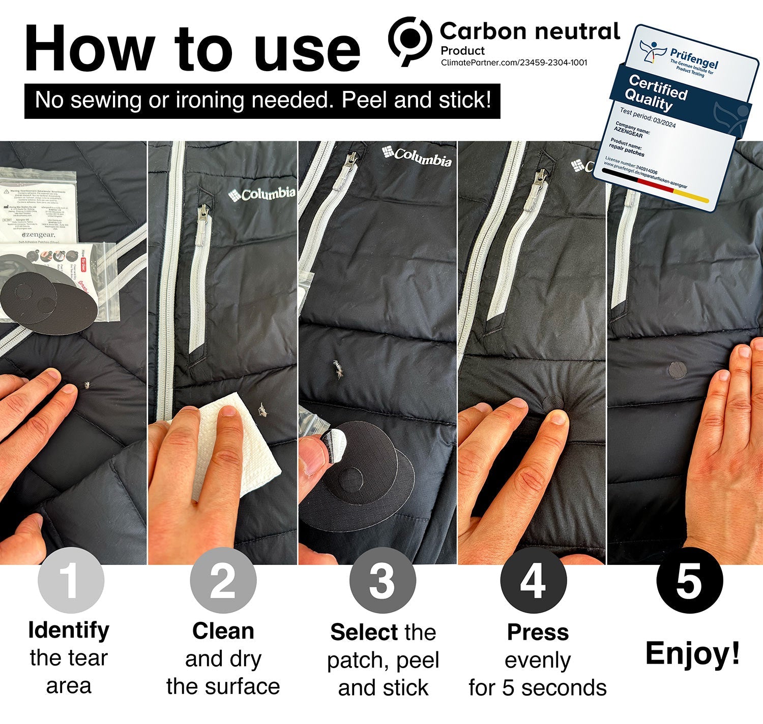 Puffer Jacket Repair Patches - Waterproof, Self - Adhesive, Tear - Cold - Heat - Resistant - aZengear (Artdriver Ltd)