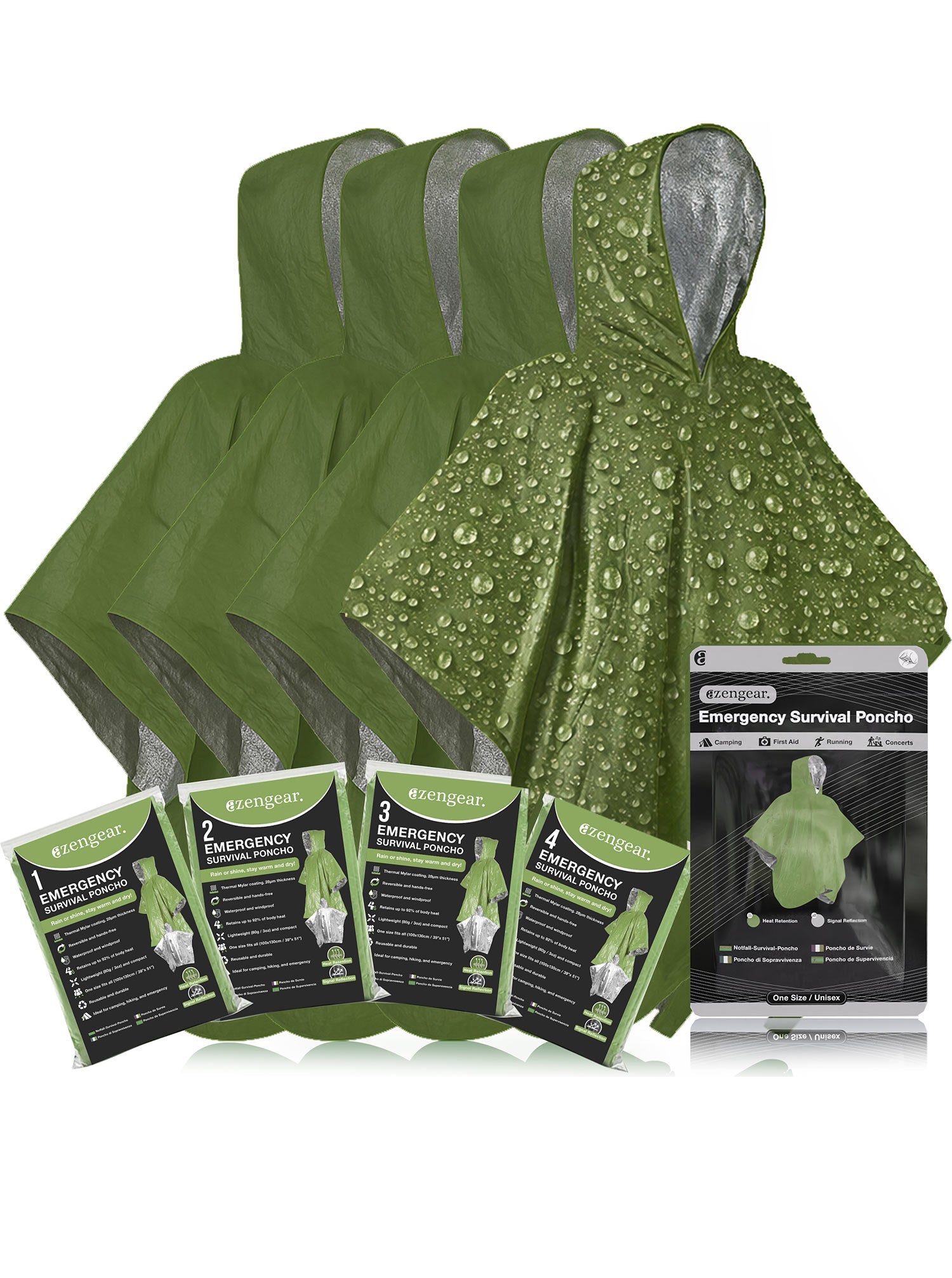 Reversible Emergency Survival Foil Poncho (4pc) - aZengear