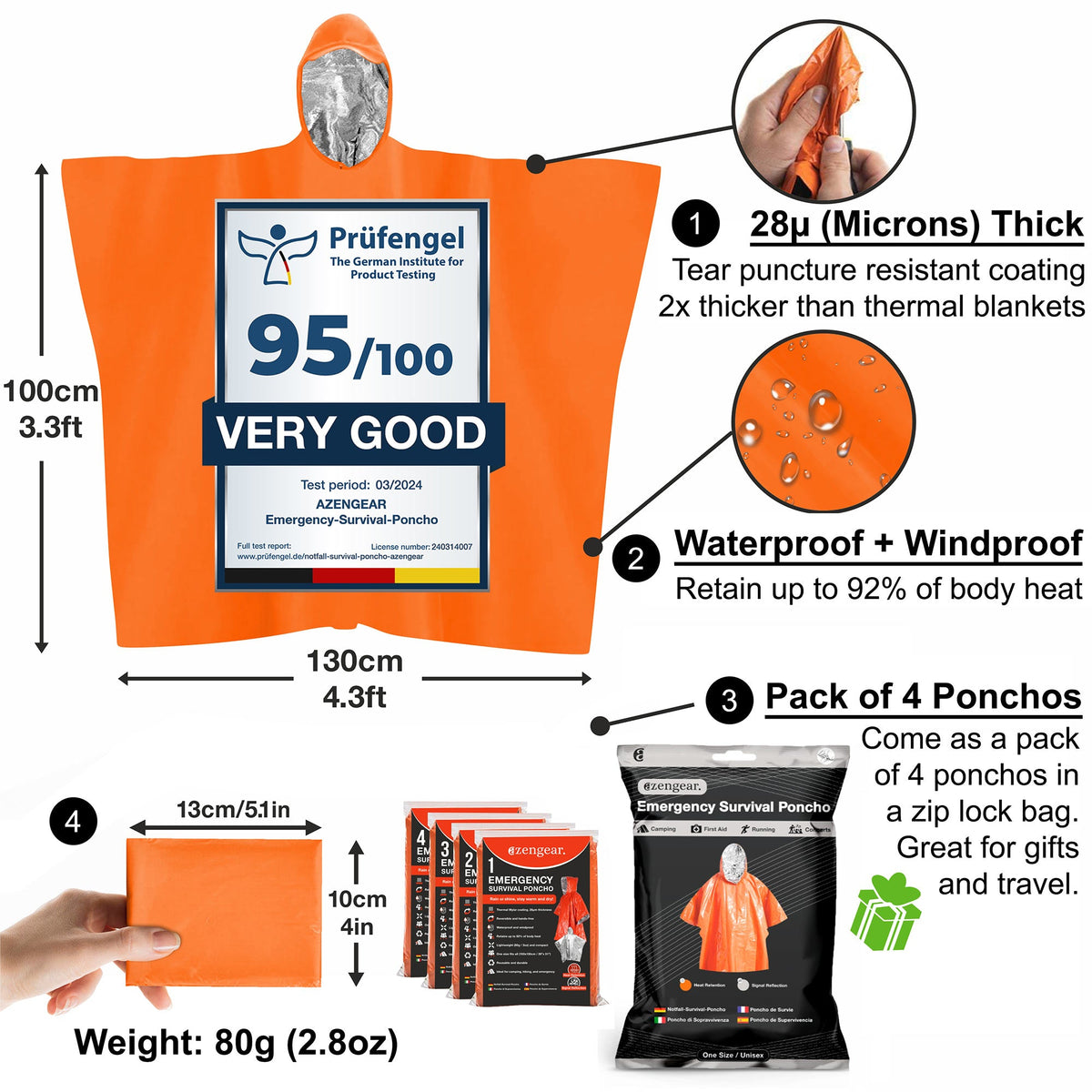 "Don't Die In The Woods" Survival Poncho – Wearable Emergency Space Blanket For Hiking, Camping & Outdoor Adventure Gear
