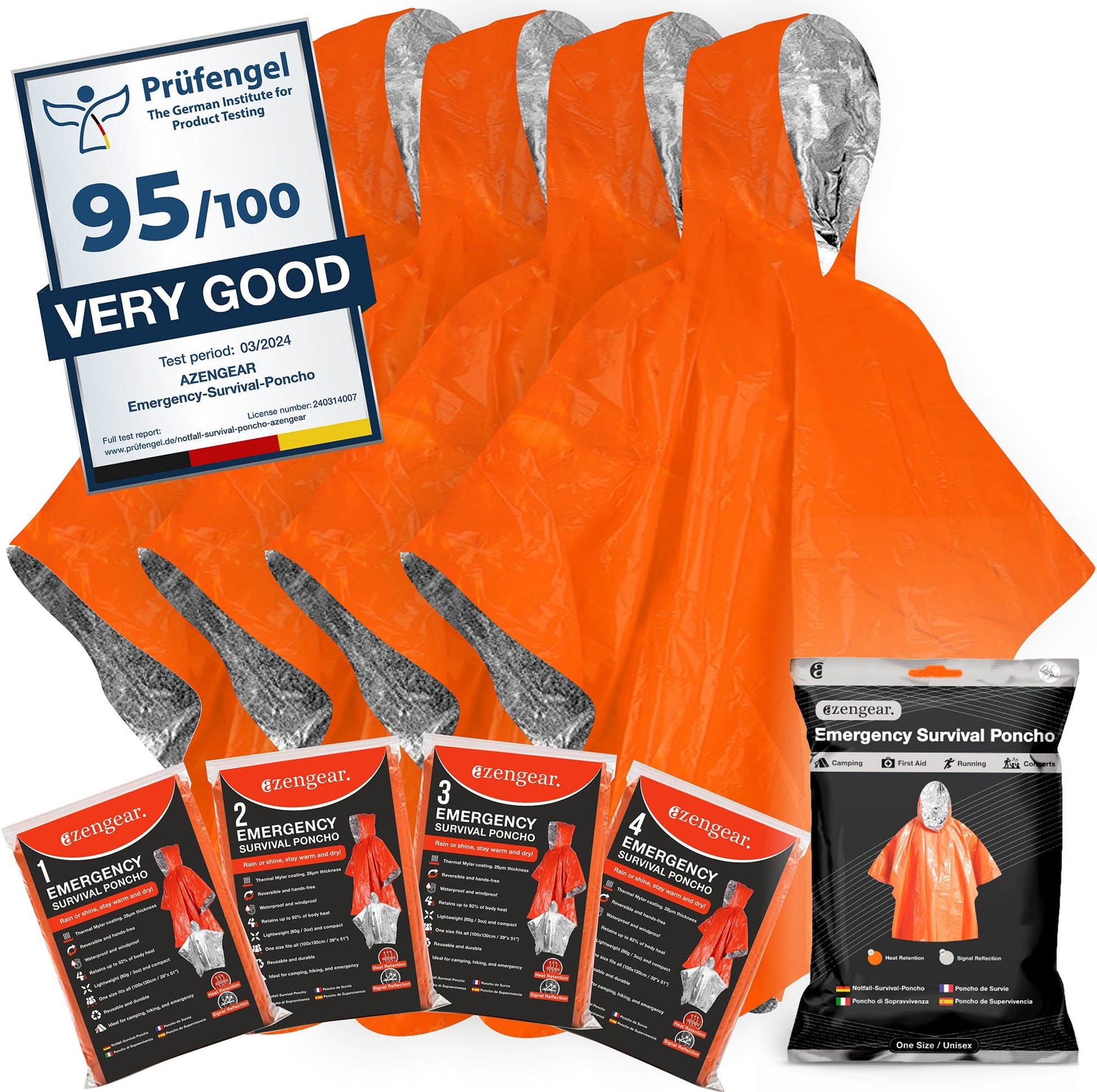 Reversible Emergency Survival Foil Poncho (4pc) - aZengear