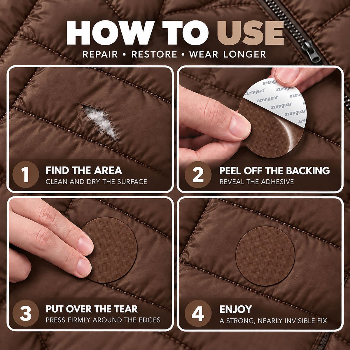 Self-Adhesive Puffer Jacket Repair Patches (30+ Colours) - aZengear