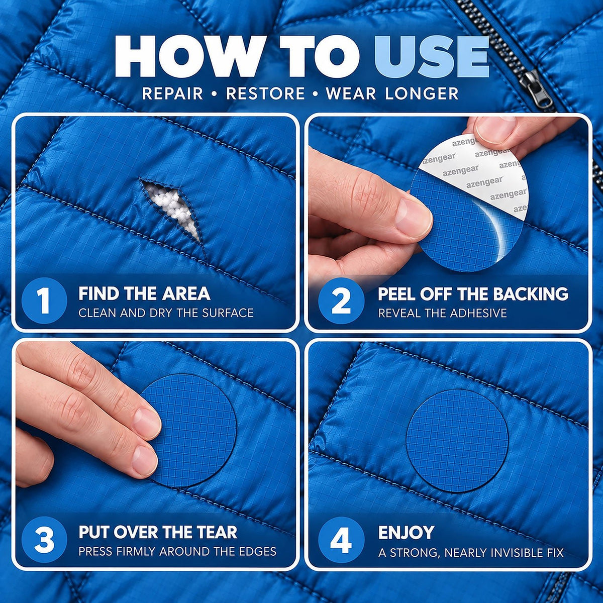 Self-Adhesive Puffer Jacket Repair Patches (30+ Colours) - aZengear