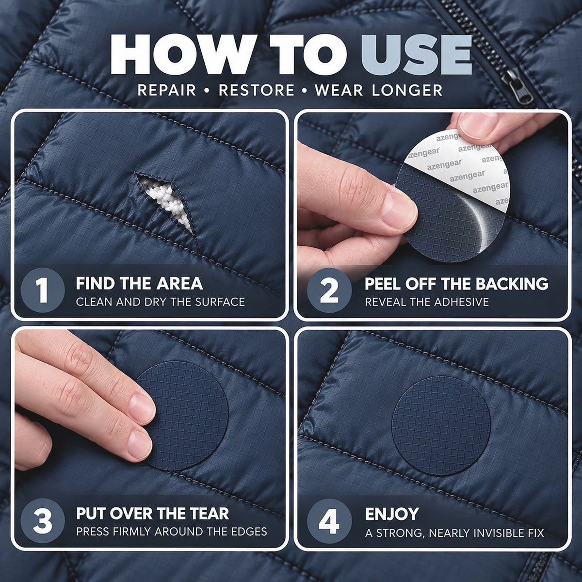 Self-Adhesive Puffer Jacket Repair Patches (30+ Colours) - aZengear