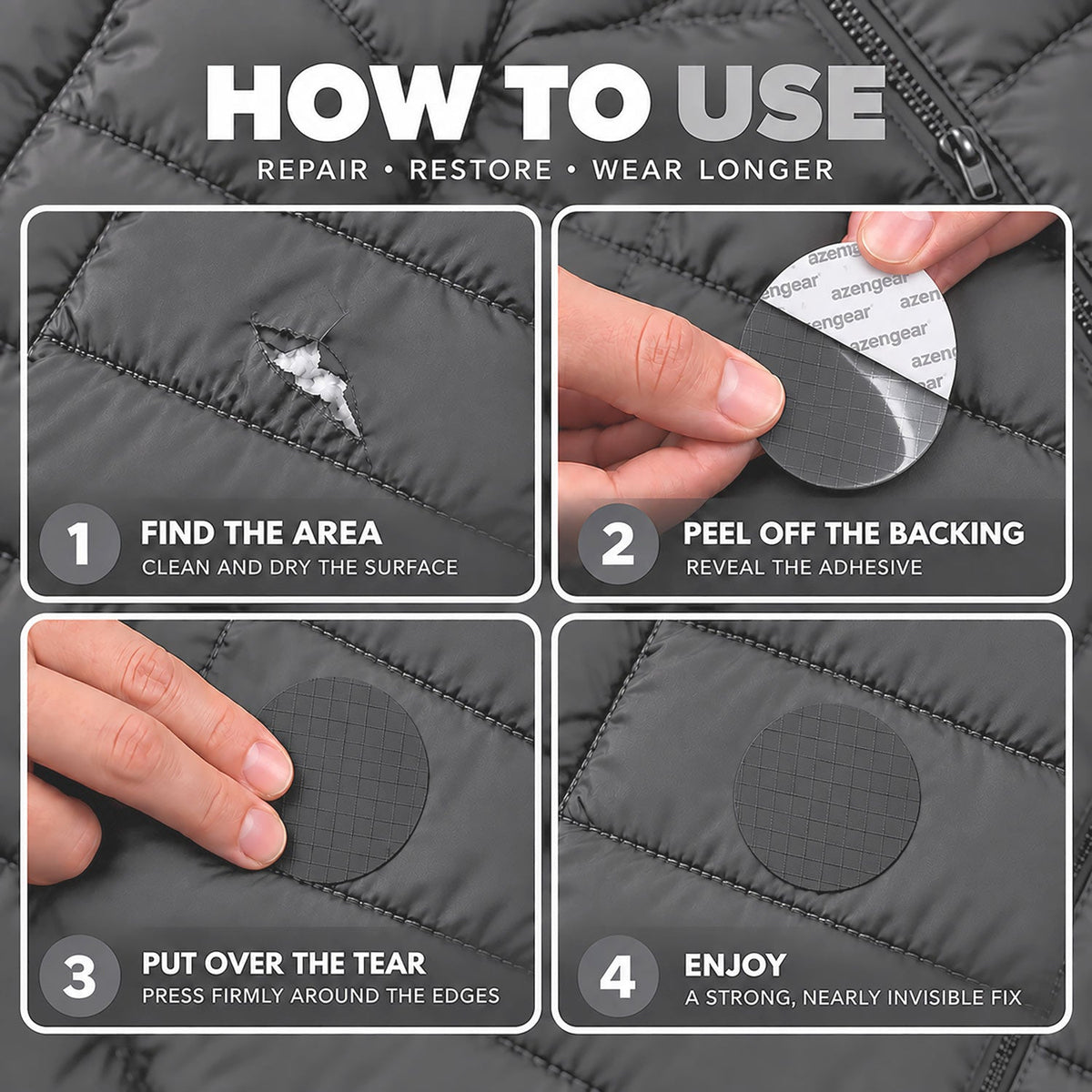 Self-Adhesive Puffer Jacket Repair Patches (30+ Colours) - aZengear
