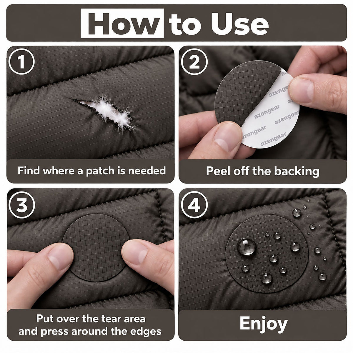 Self-Adhesive Puffer Jacket Repair Patches (30+ Colours) - aZengear