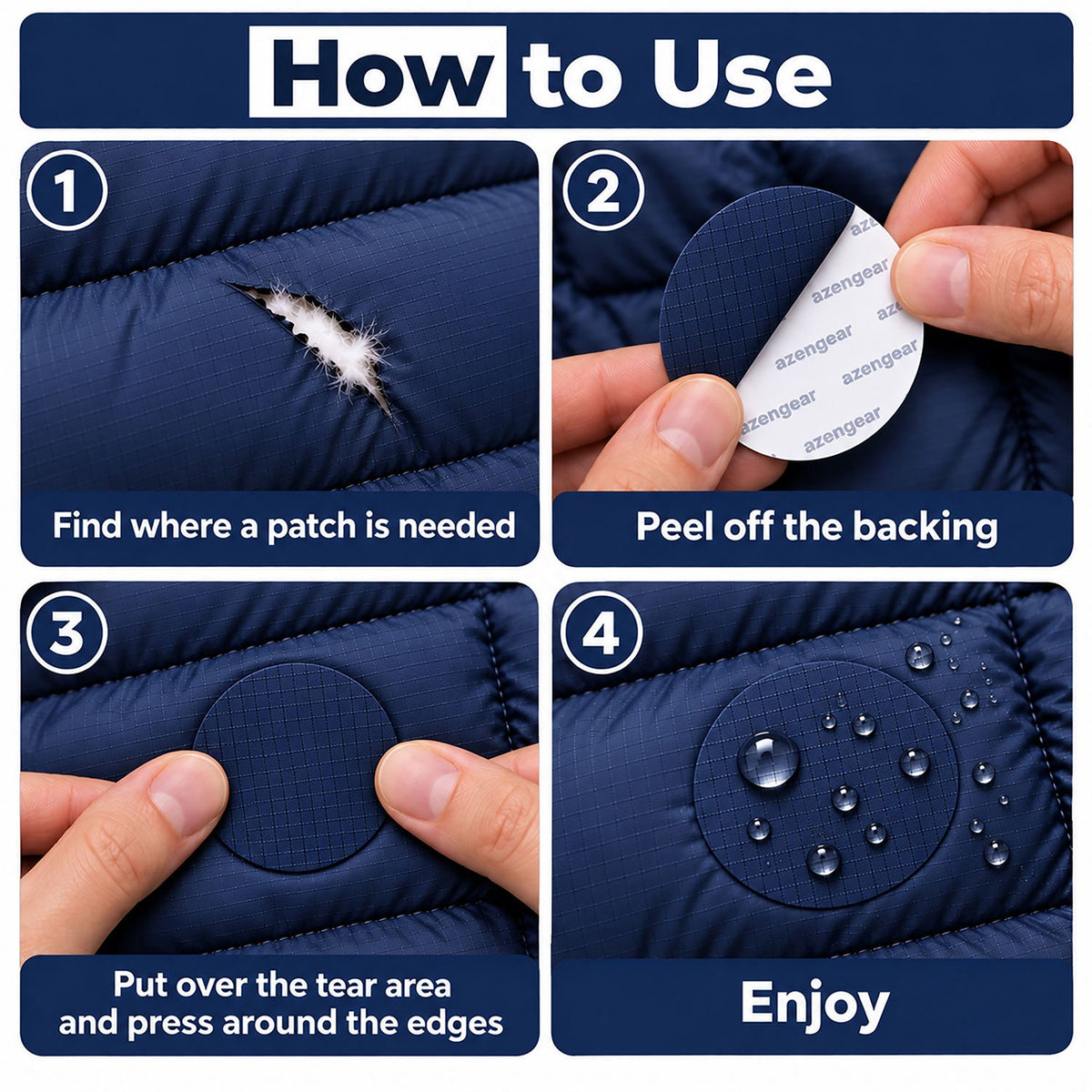 Self-Adhesive Puffer Jacket Repair Patches (30+ Colours) - aZengear