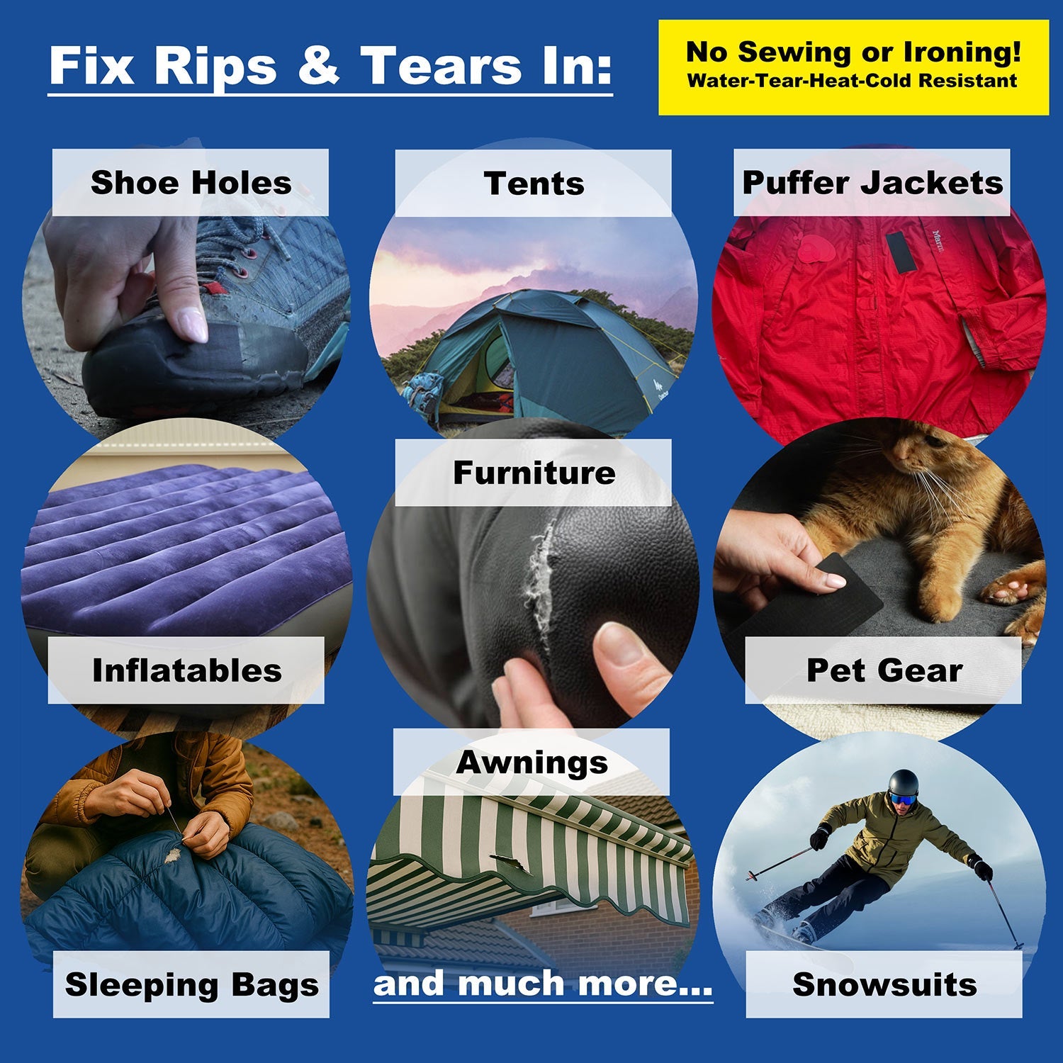 Self - Adhesive, Waterproof Polyester Repair Patches (2 Pack) - aZengear (Artdriver Ltd)